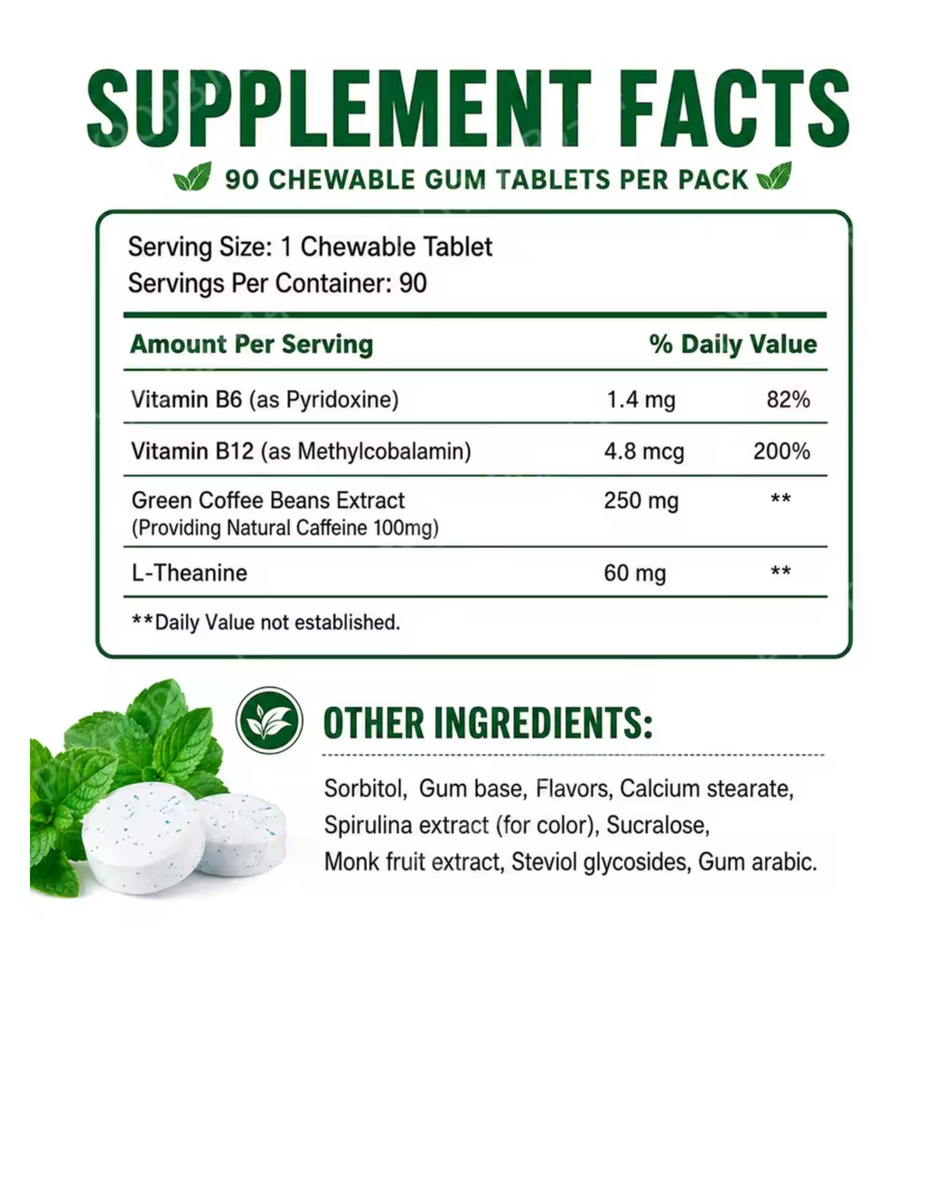 Nootropic Energy  Focus Gum – 90 Pieces